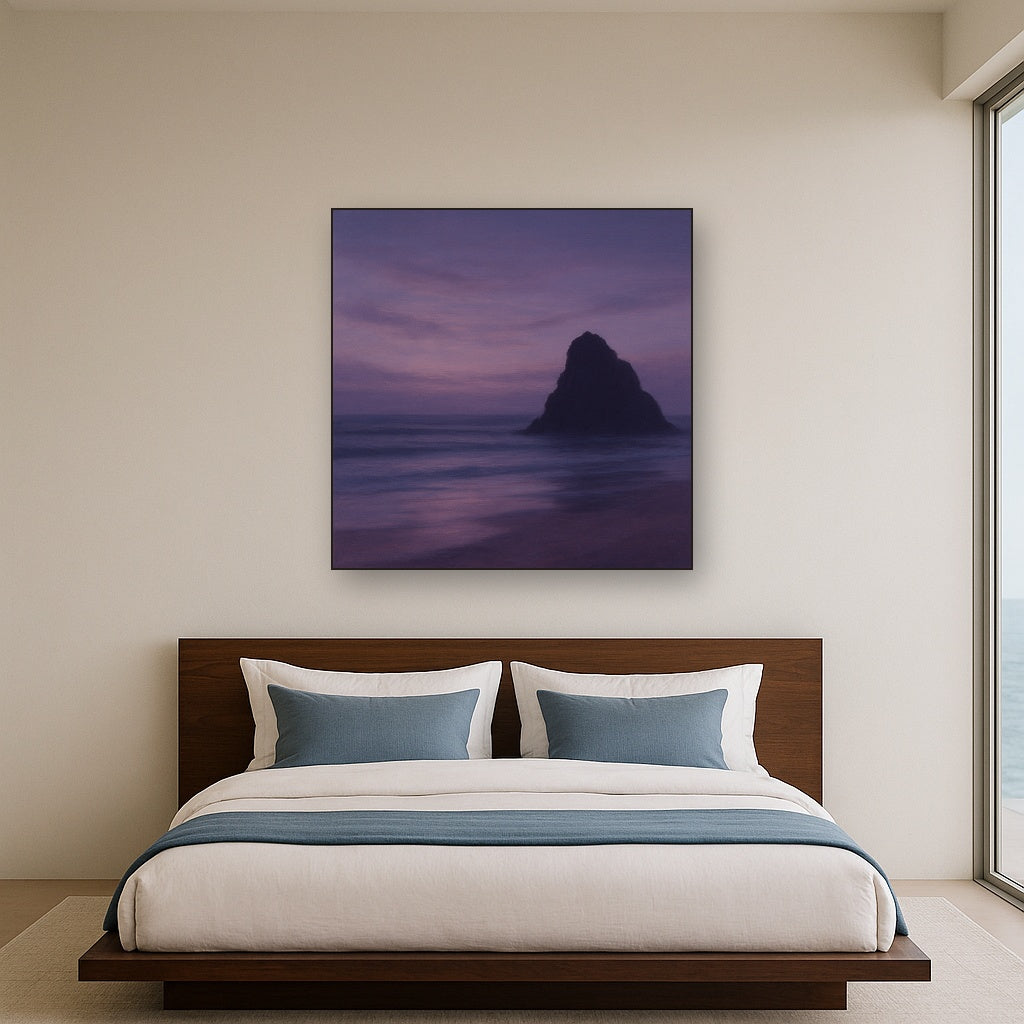 Dusky Twilight Seascape with Lavender Mist Fine Art Oil Painting - View 3