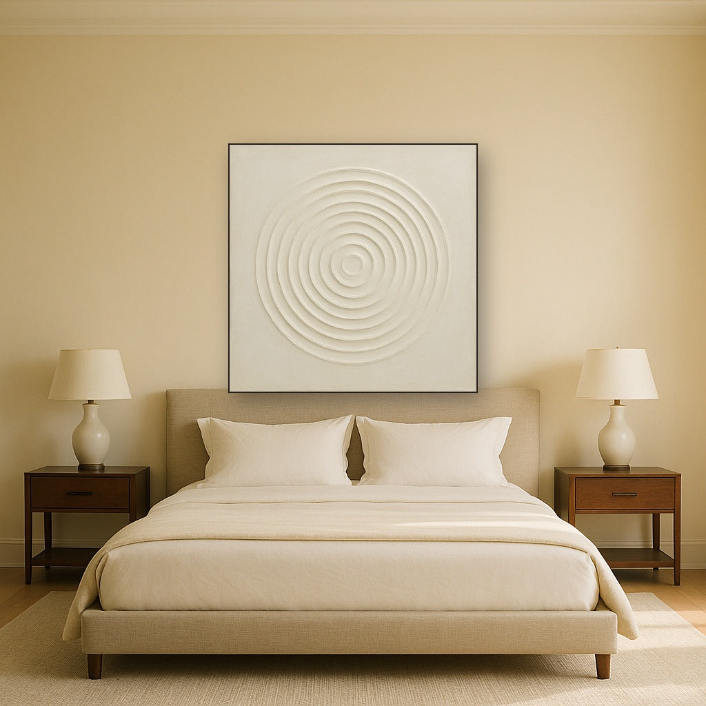 Concentric Zen Circles in Ivory No. 8 - Modern Fine Art Oil Painting - View 3