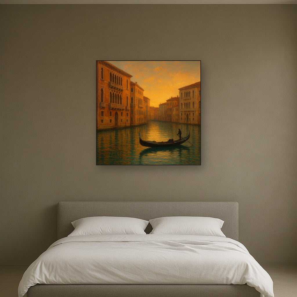 Venetian Canal Palaces at Golden Hour Oil Painting - View 3