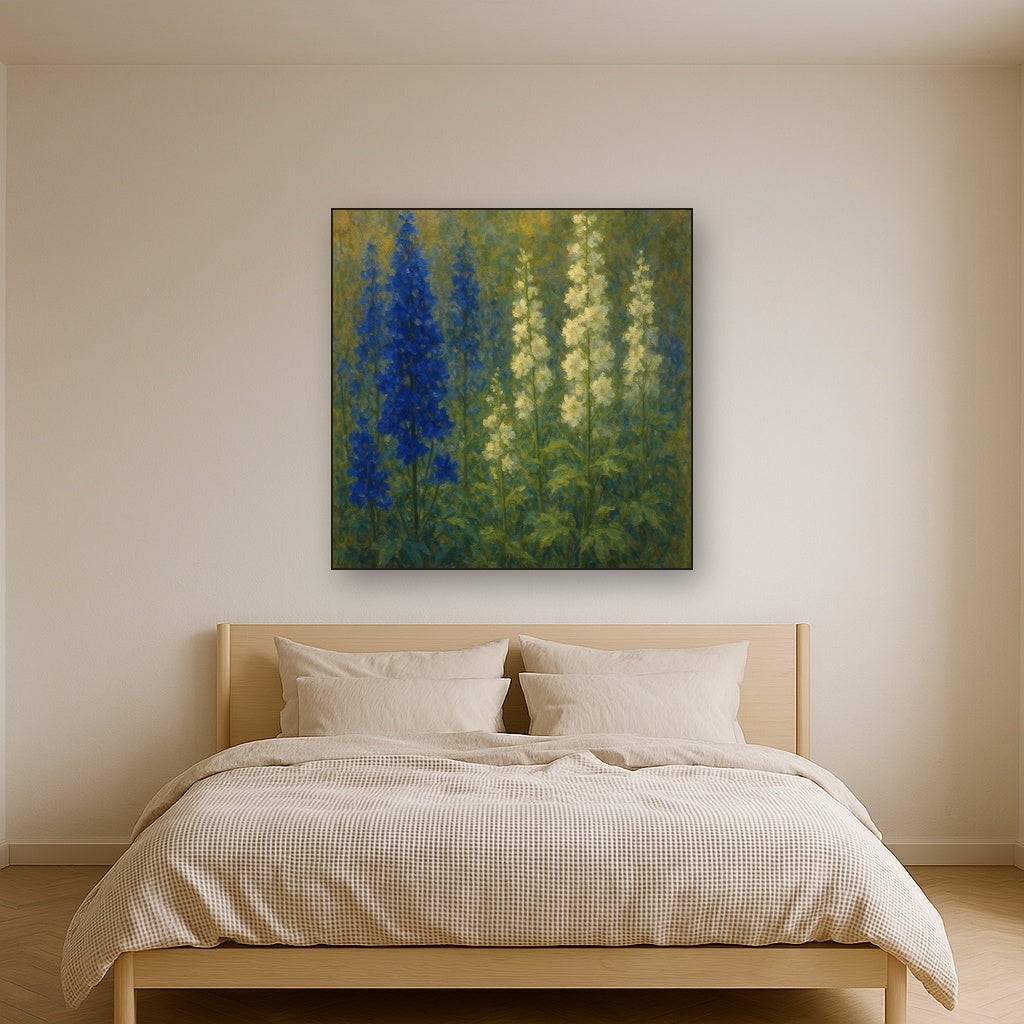 Wild Blue Delphiniums & White Larkspur Garden No. 9 Fine Art Oil Painting - View 3