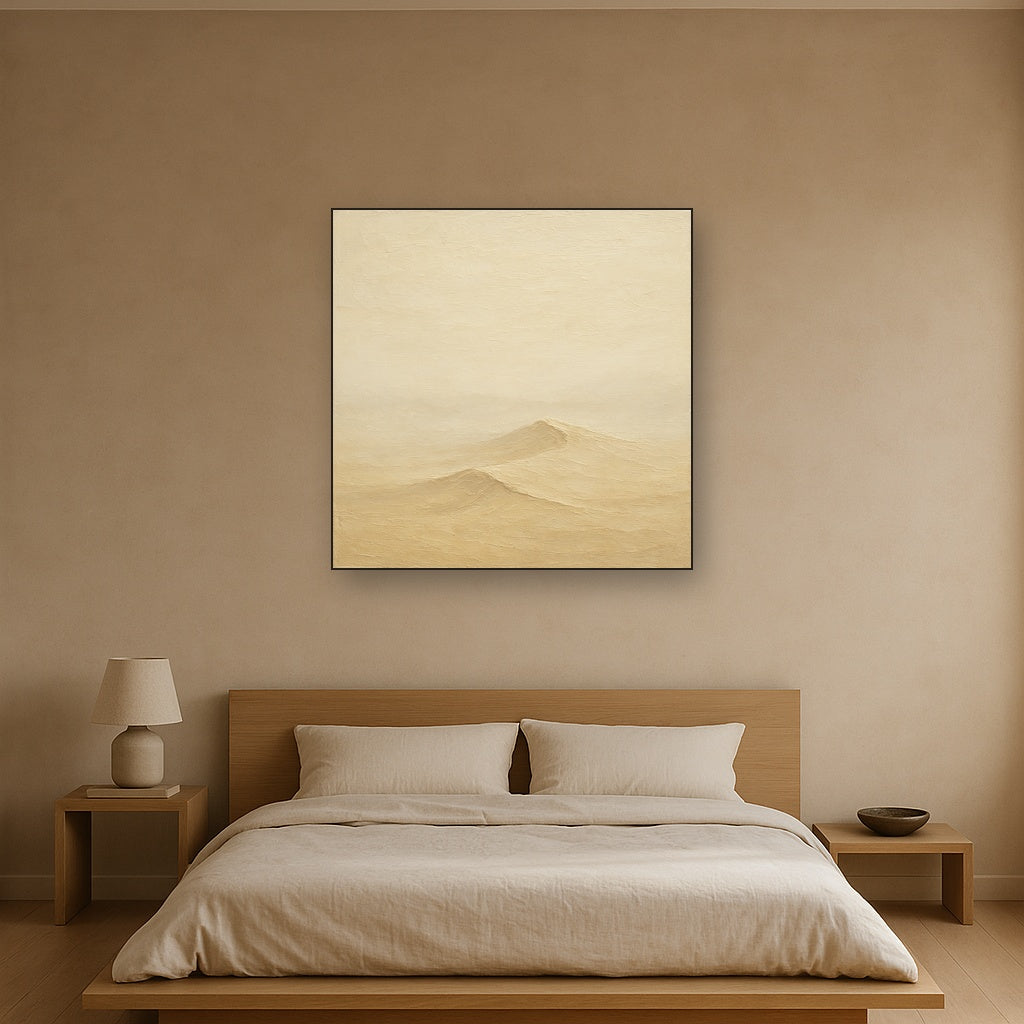 Soft Morning Mist Over Sand Minimalist Oil Painting - View 3