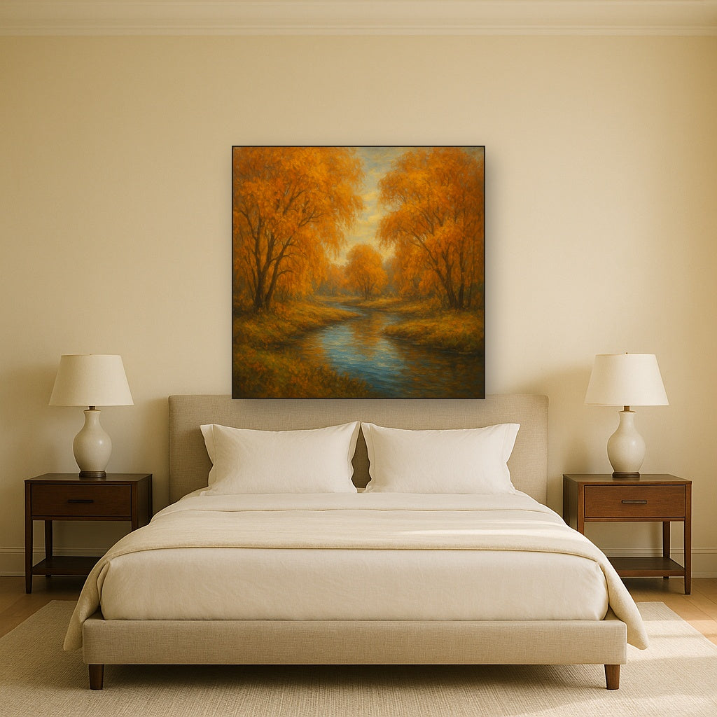 Tranquil River through Autumn Willow Woods No. 9 Fine Art Oil Painting - View 3