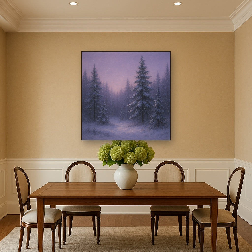Quiet Pine Forest in Gentle Twilight Snow No. 4 Oil Painting - View 4