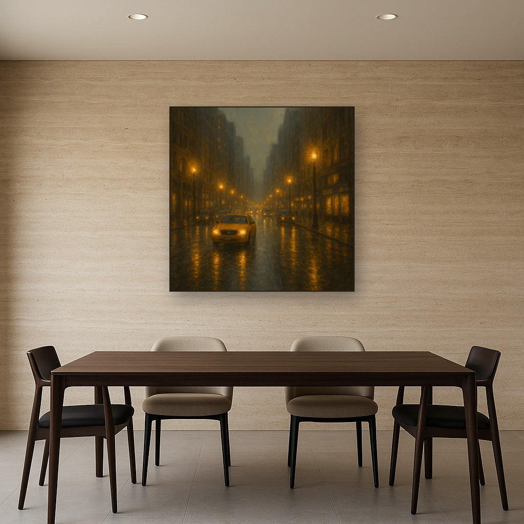 Rain-Drenched Manhattan Avenue Lights No. 8 Oil Painting - View 4