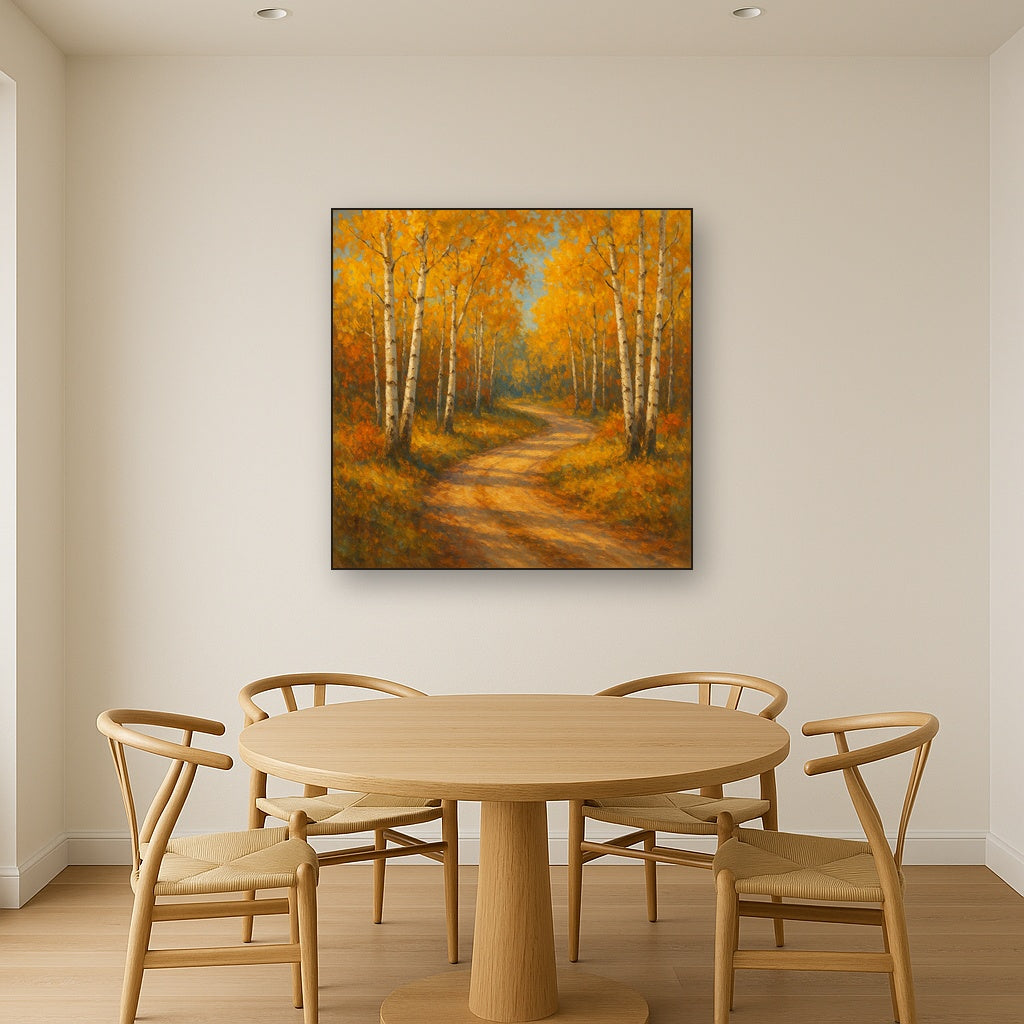 Winding Country Dirt Road through Birch Glade No. 5 Fine Art Oil Painting - View 4