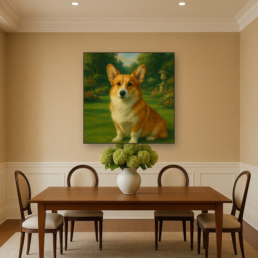 Pembroke Welsh Corgi in Royal English Garden No. 16 Fine Art Oil Painting - View 4
