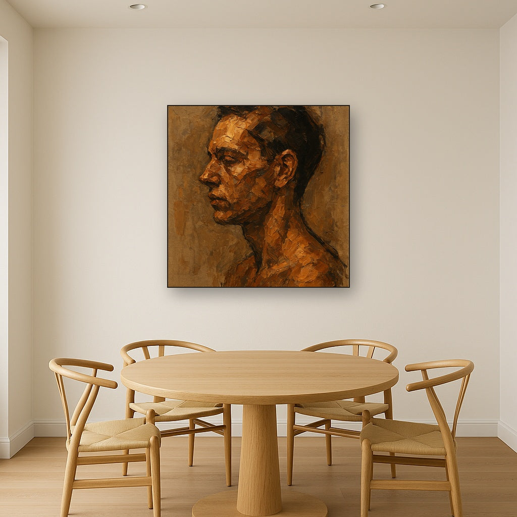 Abstracted Modern Portrait Figurative Oil Painting - Styled in Elegant Dining Room