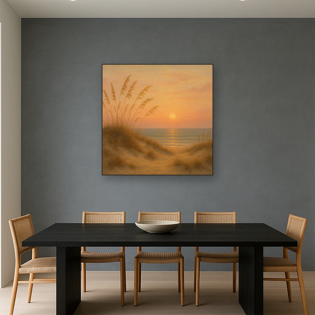 Sea Oats on Rolling Coastal Dunes at Sunset No. 20 Oil Painting - View 4