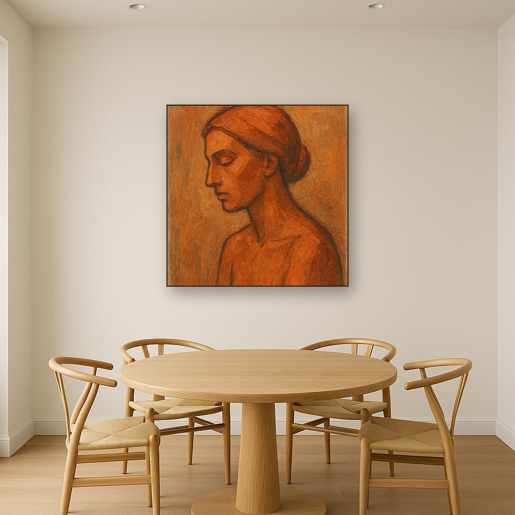 Contemplative Profile in Warm Clay Oil Painting - View 4