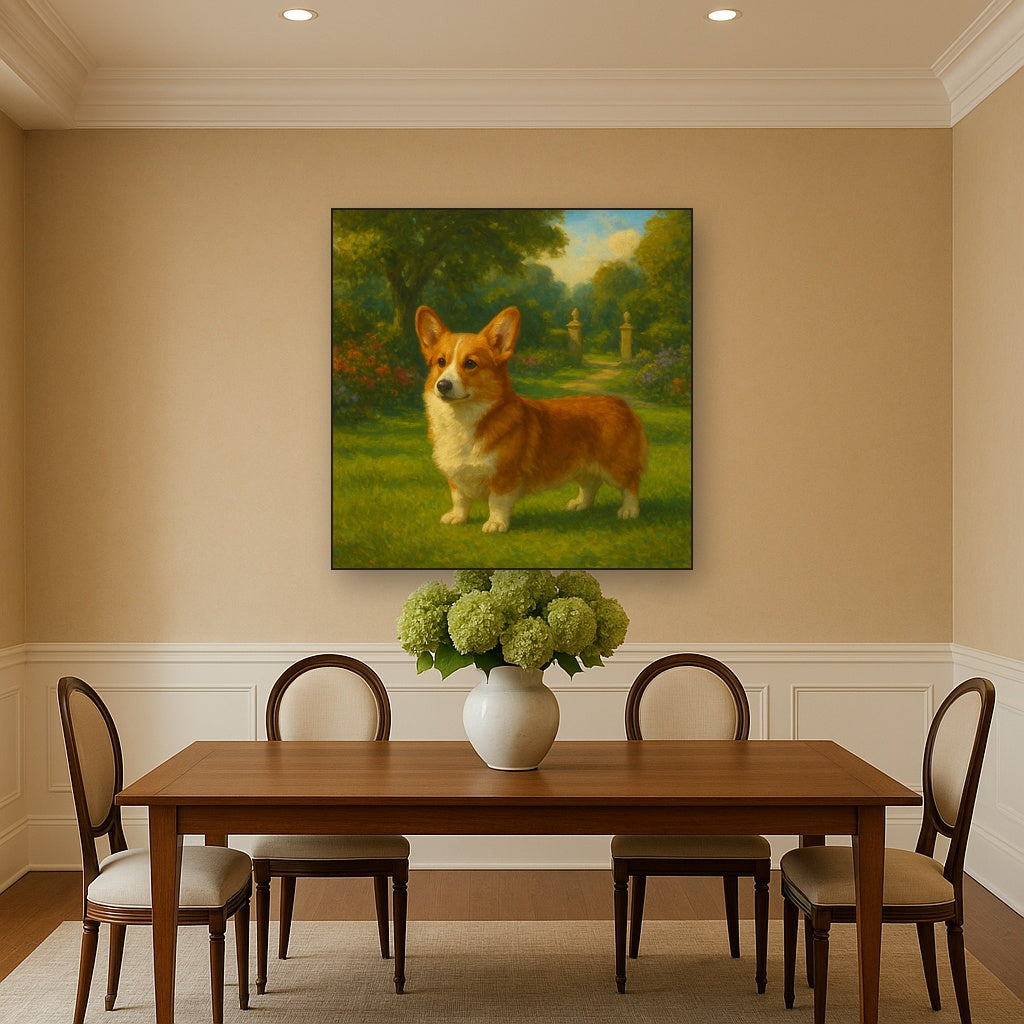 Pembroke Welsh Corgi in Royal English Garden No. 10 Fine Art Oil Painting - View 4