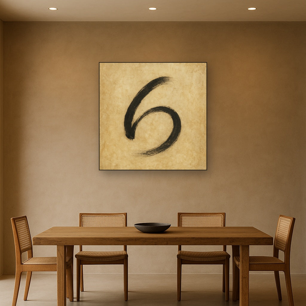 Aged Rice Paper & Charcoal Calligraphic Balance No. 23 Oil Painting - View 4