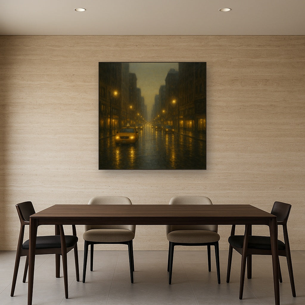 Rain-Drenched Manhattan Avenue Lights Oil Painting - View 4