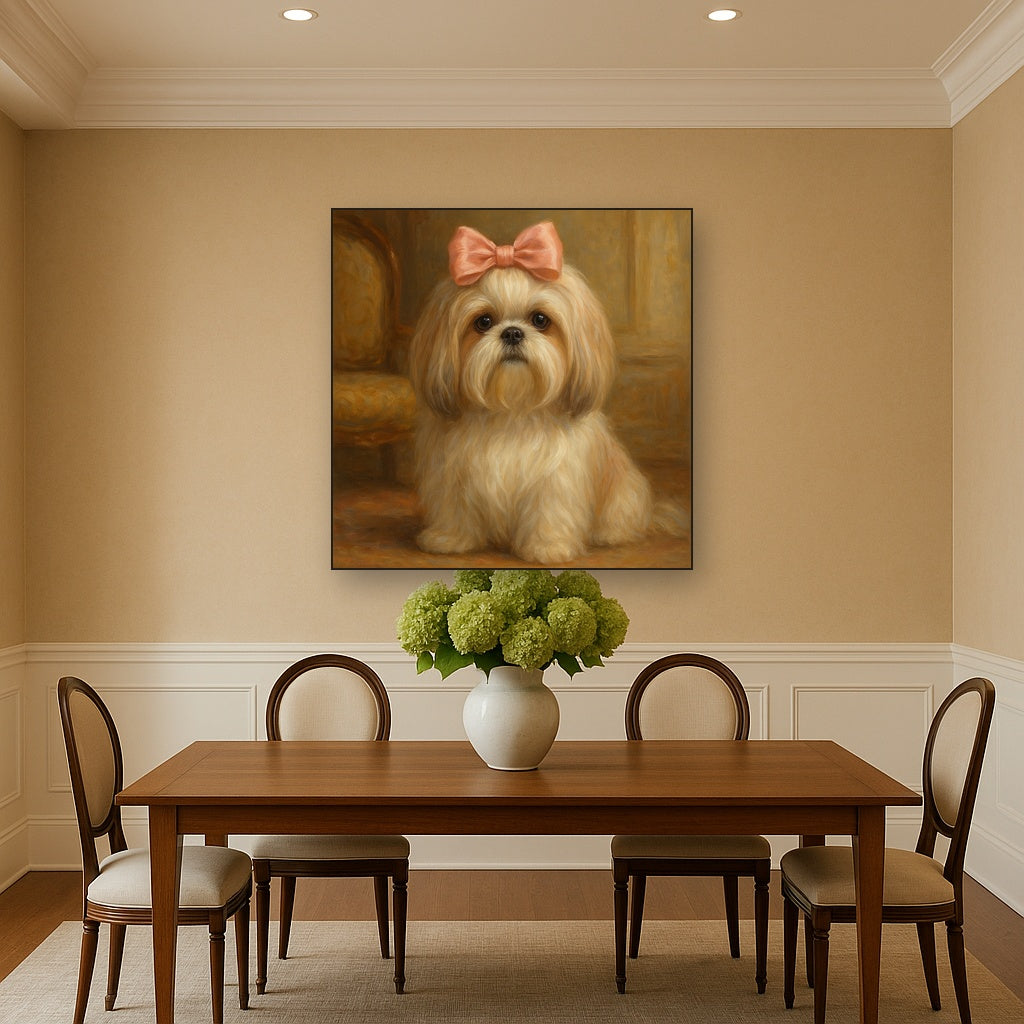 Sweet Shih Tzu with Silk Bow in Parlor No. 8 Fine Art Oil Painting - View 4