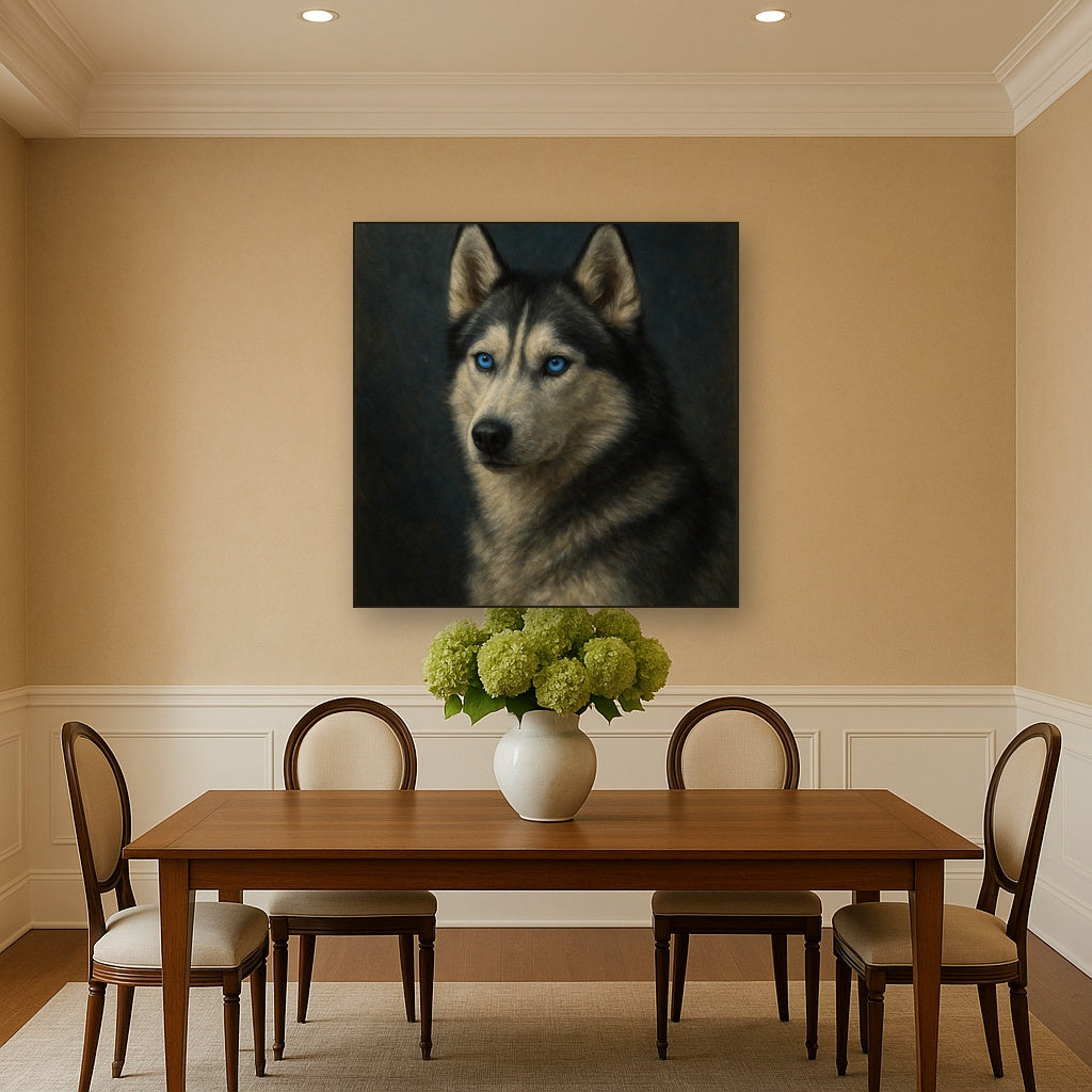 Siberian Husky with Luminous Ice Blue Eyes No. 12 Fine Art Oil Painting - View 4