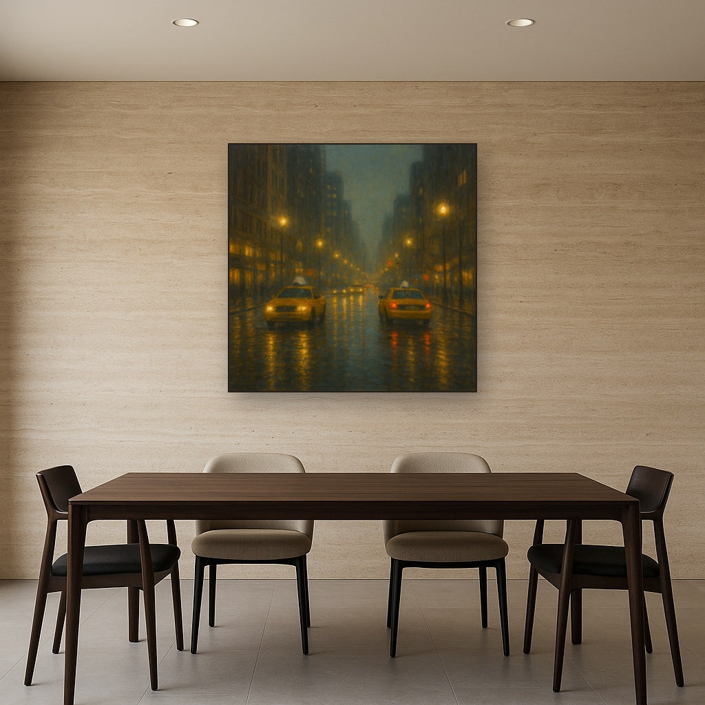 Rain-Drenched Manhattan Avenue Lights No. 18 Oil Painting - View 4