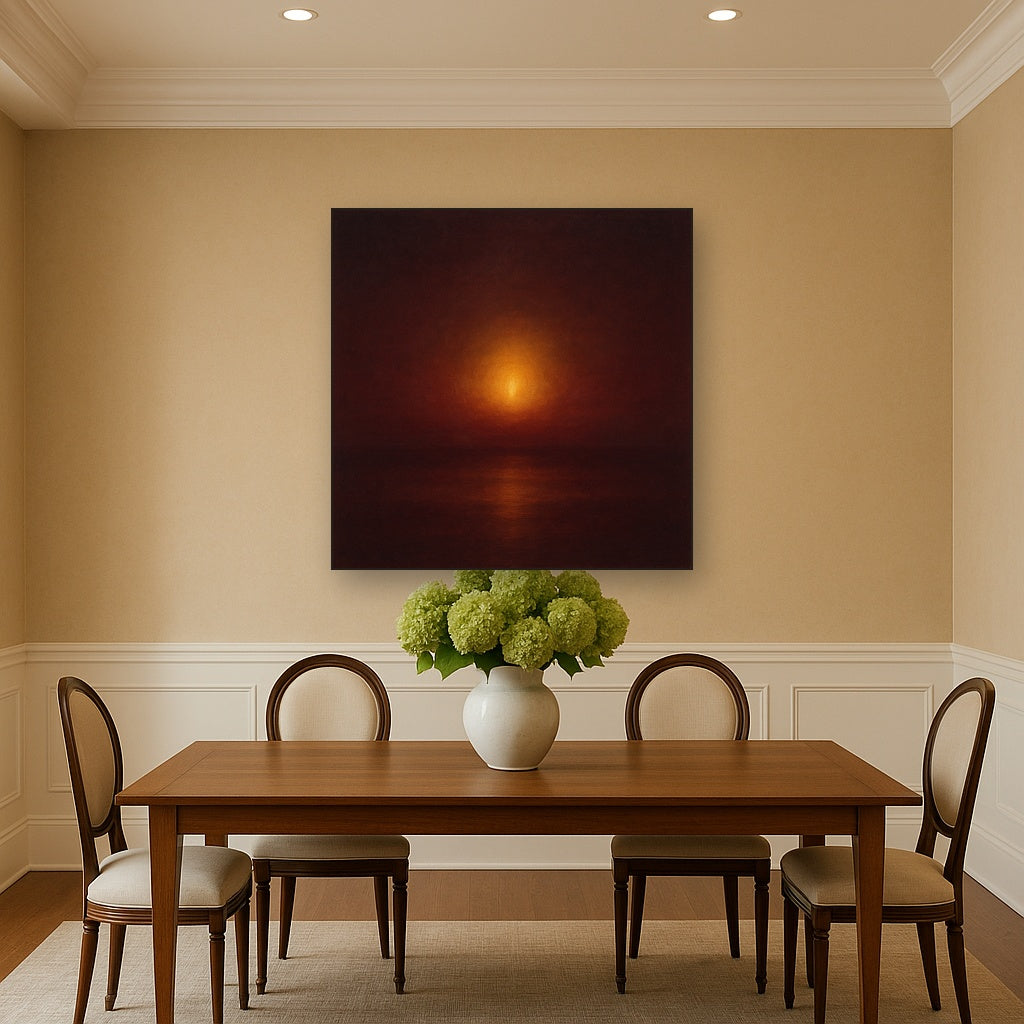 Deep Garnet & Amber Candlelight Horizon No. 10 Oil Painting - View 4