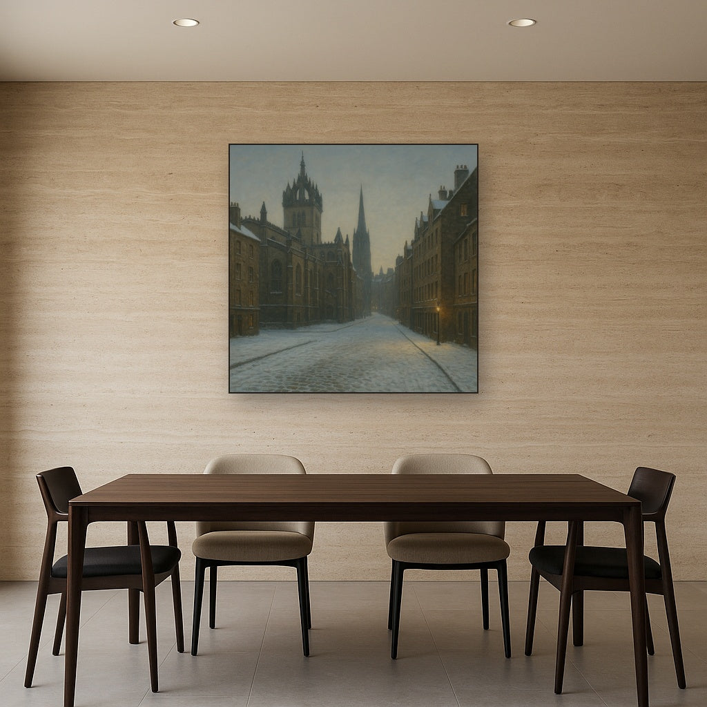 Edinburgh Old Town Royal Mile in Snow No. 24 Oil Painting - View 4