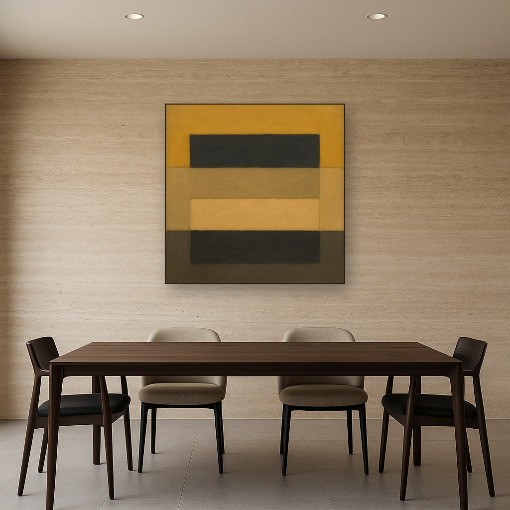 Stacked Horizon Blocks in Mustard & Charcoal No. 4 Oil Painting - View 4
