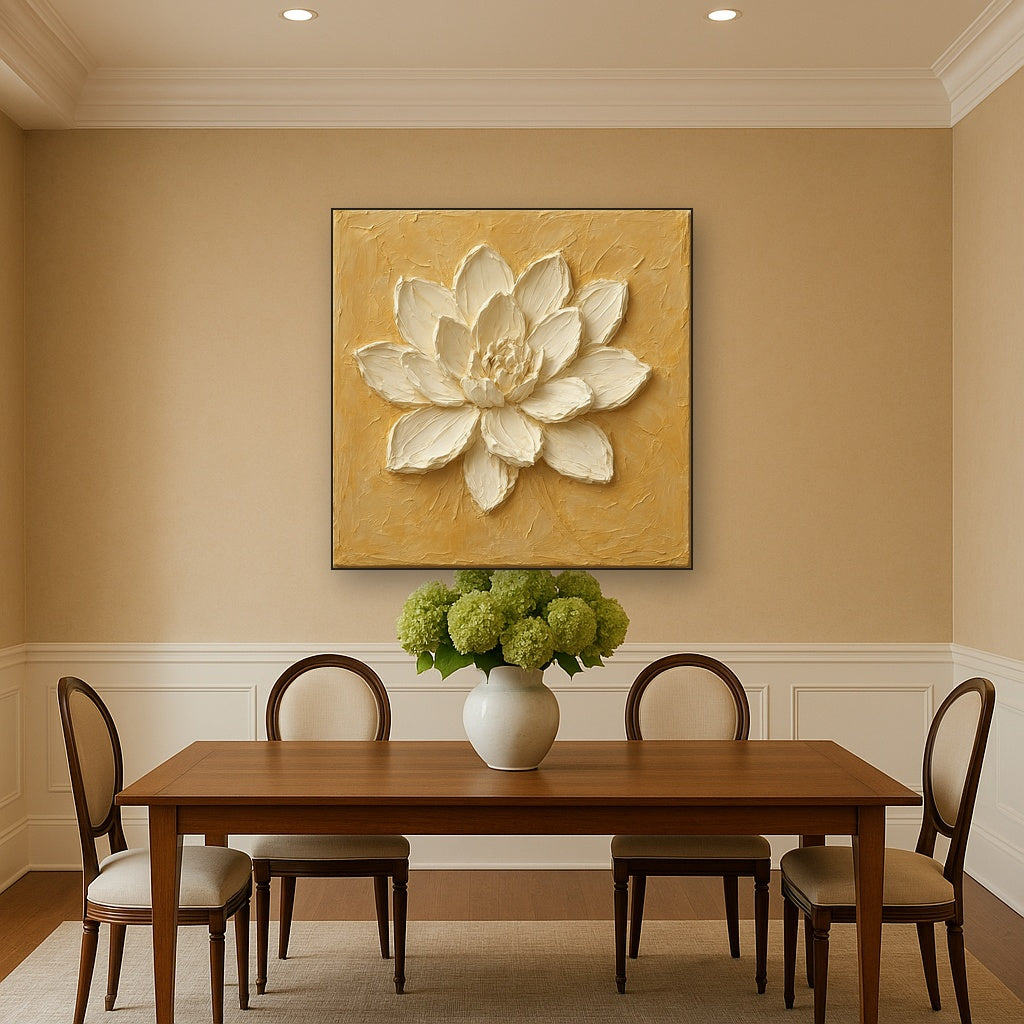 Sculptural White Petals Heavy Impasto Oil Painting - View 4
