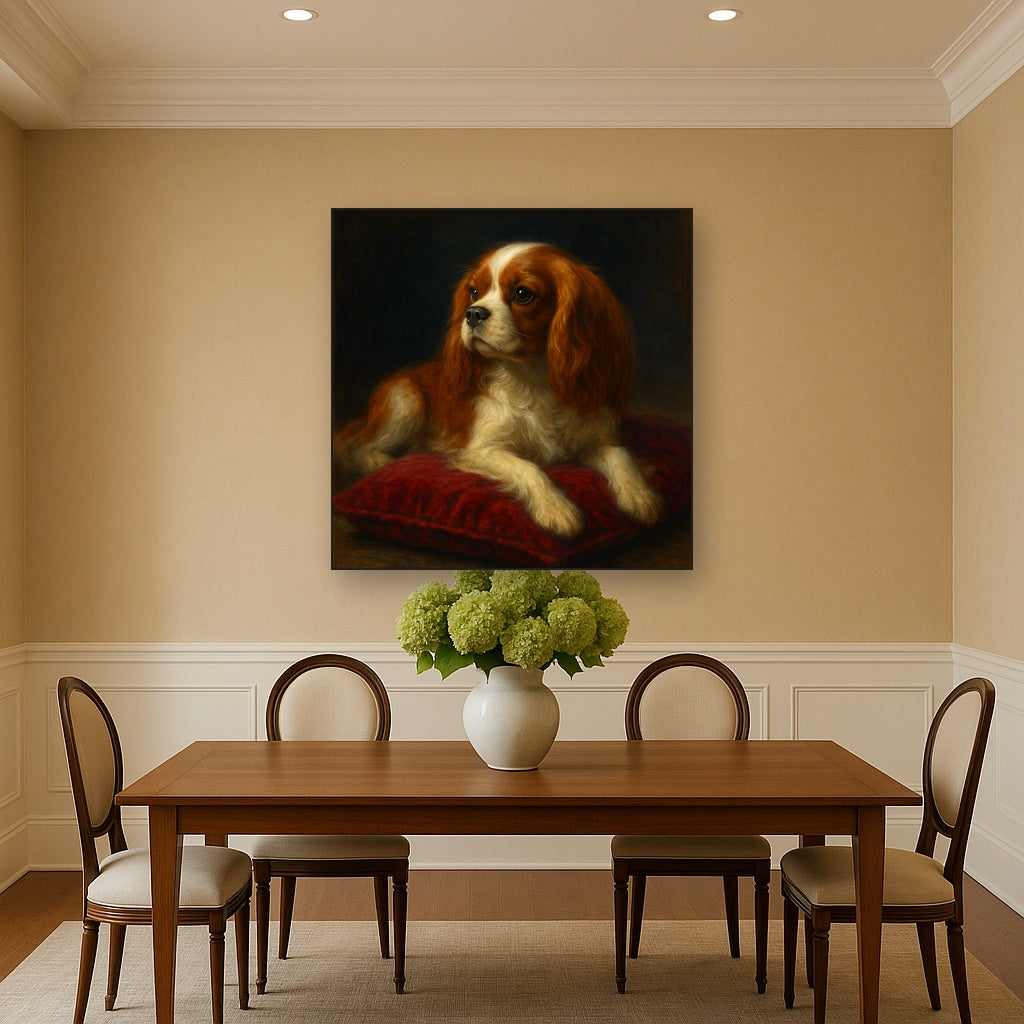 Cavalier King Charles Spaniel on Velvet Cushion No. 2 Fine Art Oil Painting - View 4