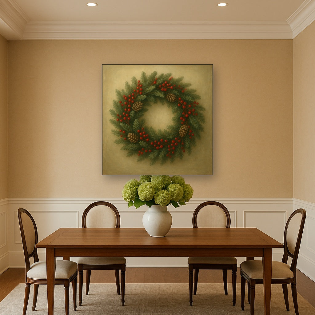 Vintage Holiday Botanical Wreath & Berries No. 10 Oil Painting - View 4