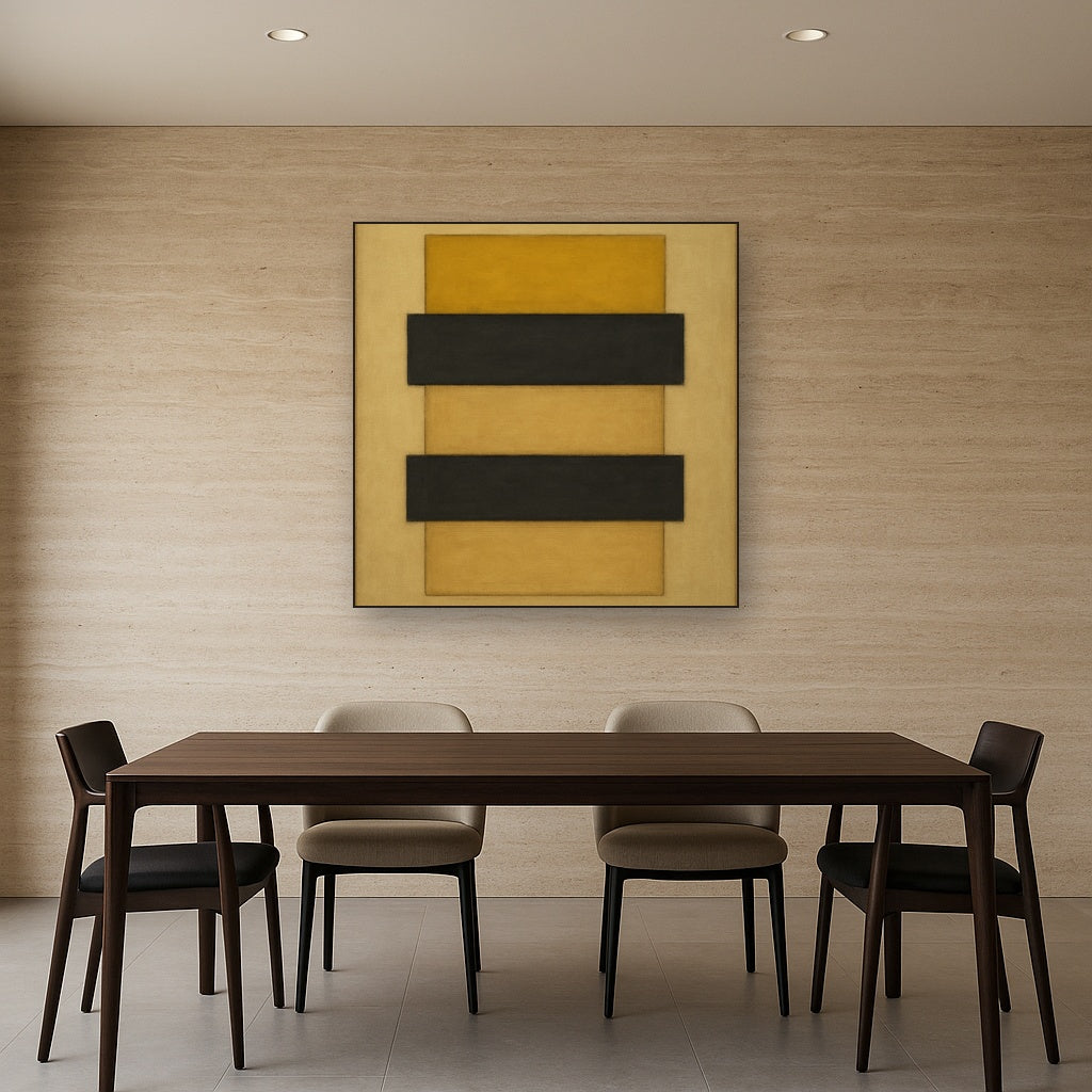 Stacked Horizon Blocks in Mustard & Charcoal No. 7 Oil Painting - View 4