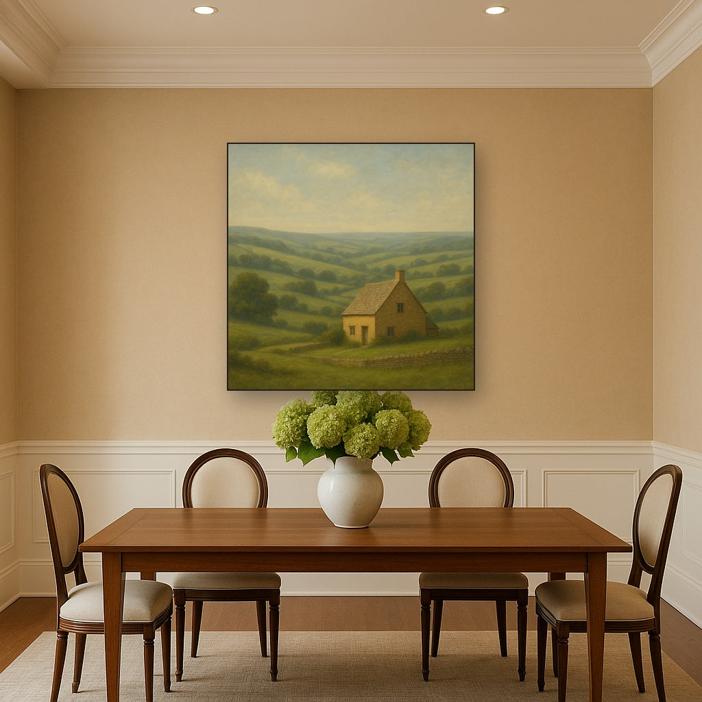 Rolling Cotswold Hills & Stone Cottage No. 5 Oil Painting - View 4