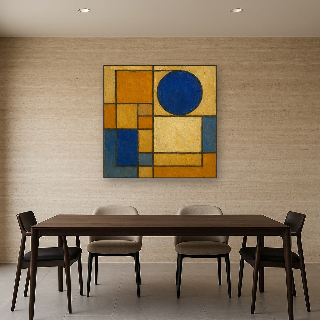 Bauhaus Geometric Balance No. 1 Oil Painting - Styled in Elegant Dining Room