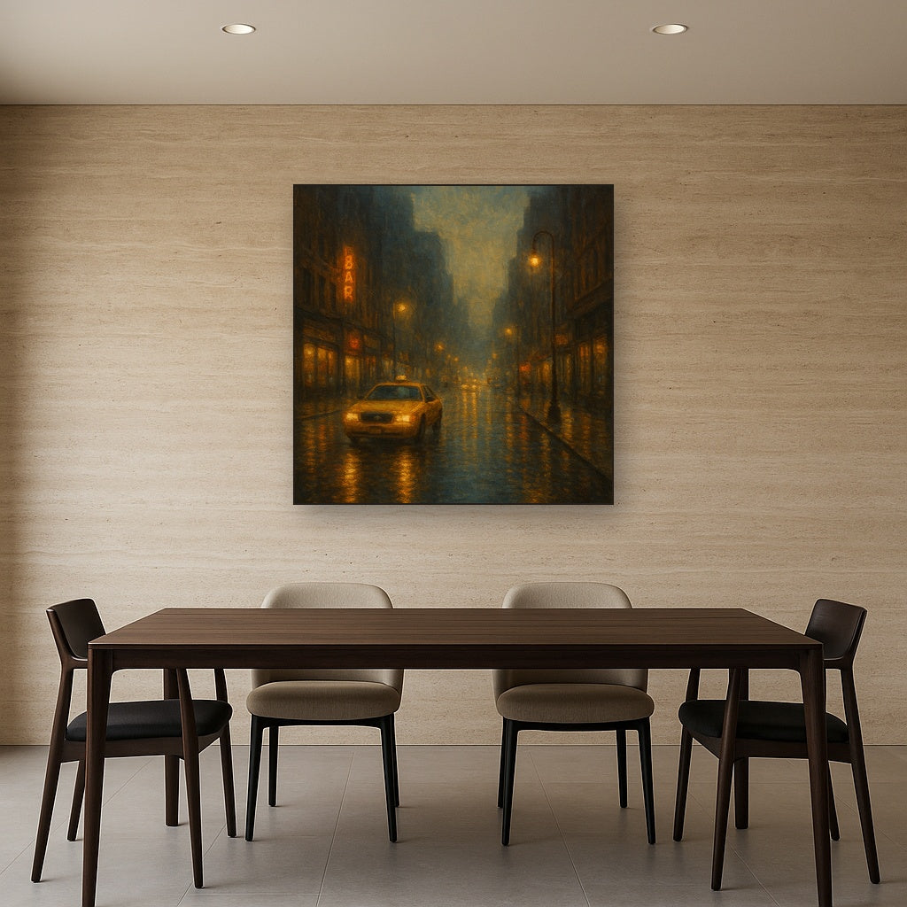 Rain-Drenched Manhattan Avenue Lights No. 17 Oil Painting - View 4