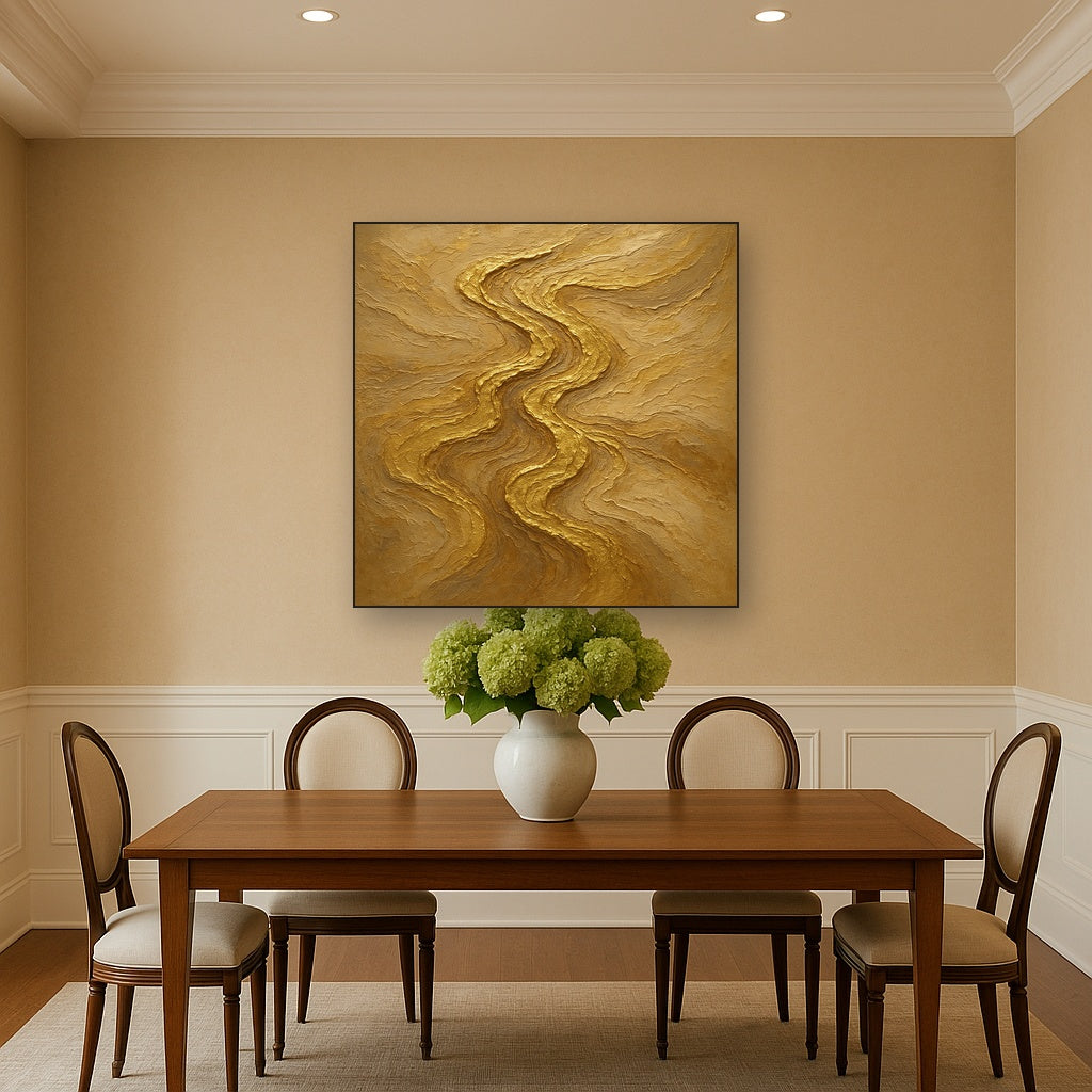 Abstract Gold Leaf Topography Oil Painting - View 4