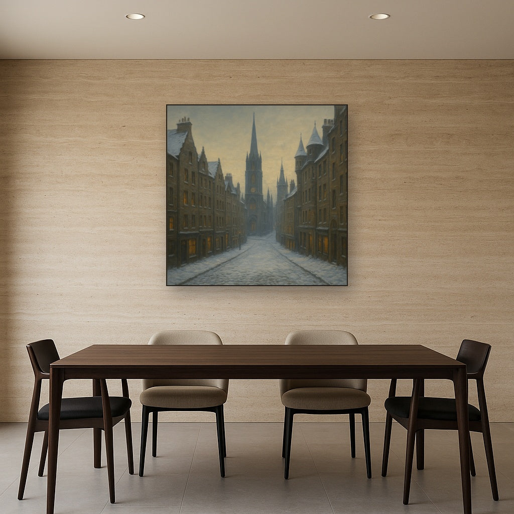 Edinburgh Old Town Royal Mile in Snow No. 4 Oil Painting - View 4