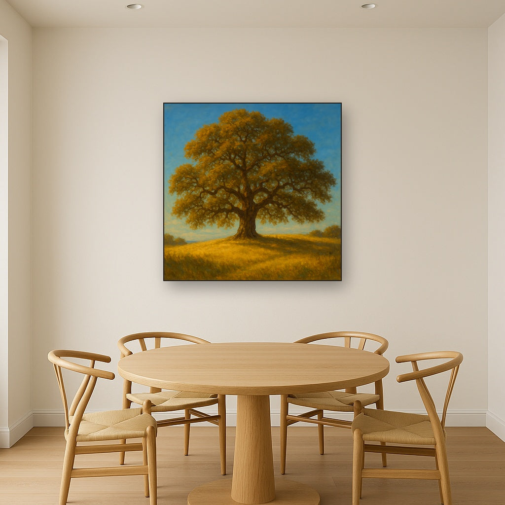 Old Oak Tree on Sunlit Meadow Ridge Fine Art Oil Painting - View 4