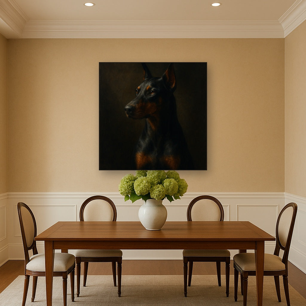 Alert Doberman Pinscher in Shadow & Light No. 16 Fine Art Oil Painting - View 4