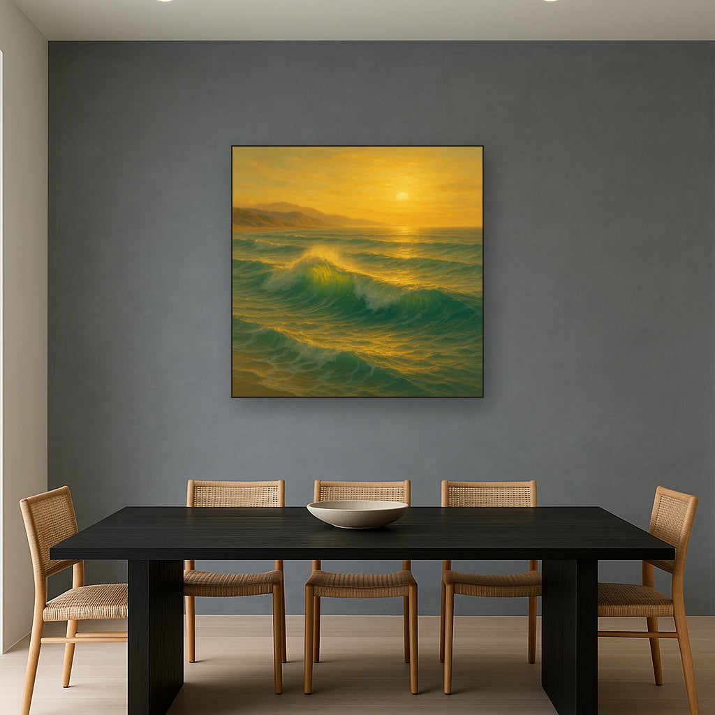 Golden Hour Sunlight on Ocean Swells No. 19 Oil Painting - View 4