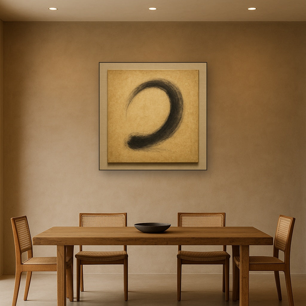 Aged Rice Paper & Charcoal Calligraphic Balance No. 28 Oil Painting - View 4