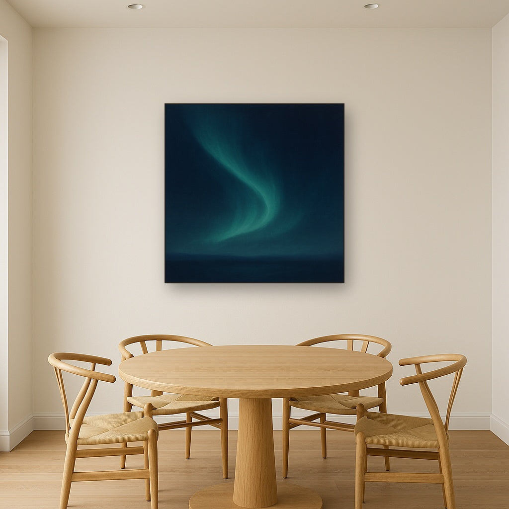 Aurora Borealis Veil in Deep Midnight Indigo Oil Painting - View 4