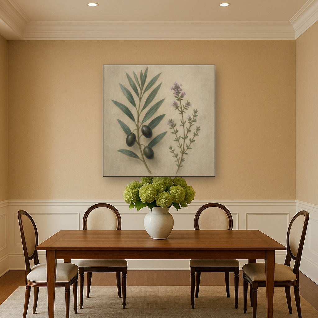 Olive Branches & Wild Thyme Botanical Study No. 3 Fine Art Oil Painting - View 4