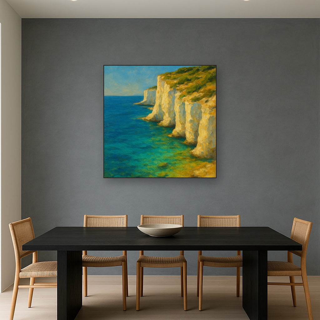 Mediterranean White Cliffs & Azure Horizon No. 8 Fine Art Oil Painting - View 4