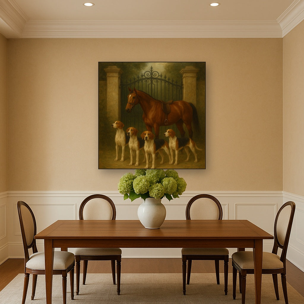 Hunting Hounds & Thoroughbred by Estate Gate No. 12 Oil Painting - View 4