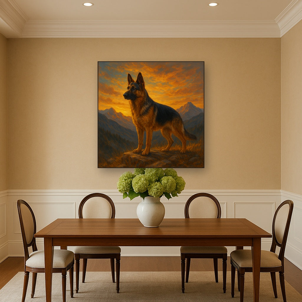 German Shepherd Standing in Alpine Sunset No. 16 Fine Art Oil Painting - View 4