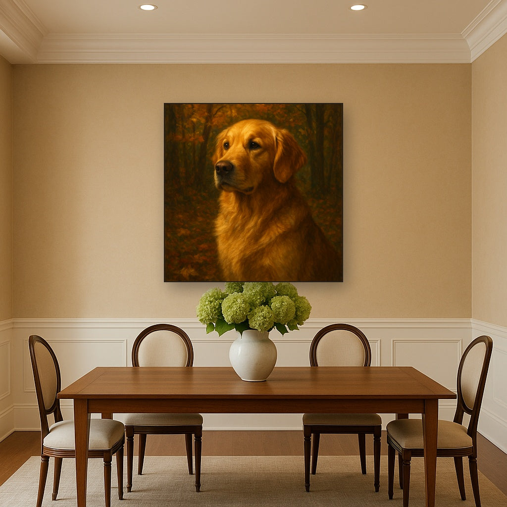 Noble Golden Retriever in Autumn Woods No. 13 Fine Art Oil Painting - View 4