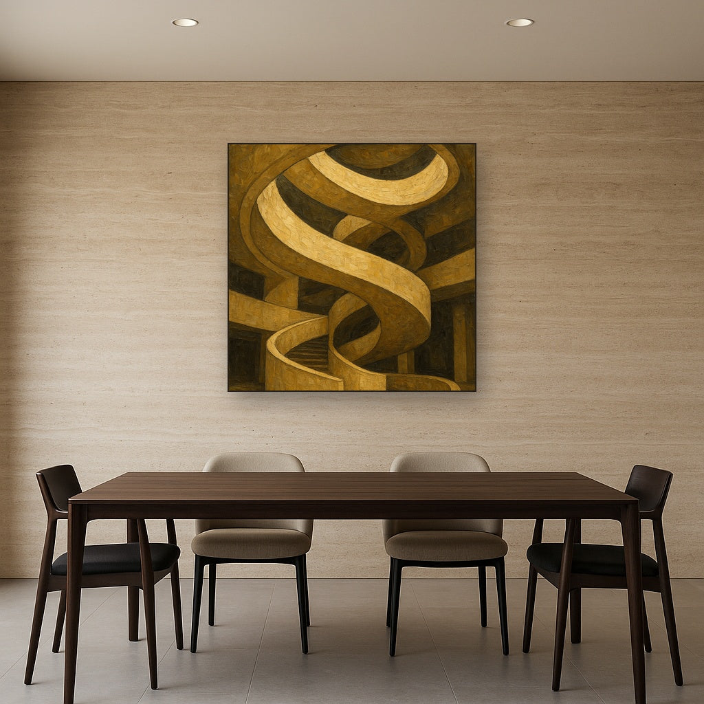 Travertine Spiral Atrium Perspective No. 3 Oil Painting - Styled in Elegant Dining Room