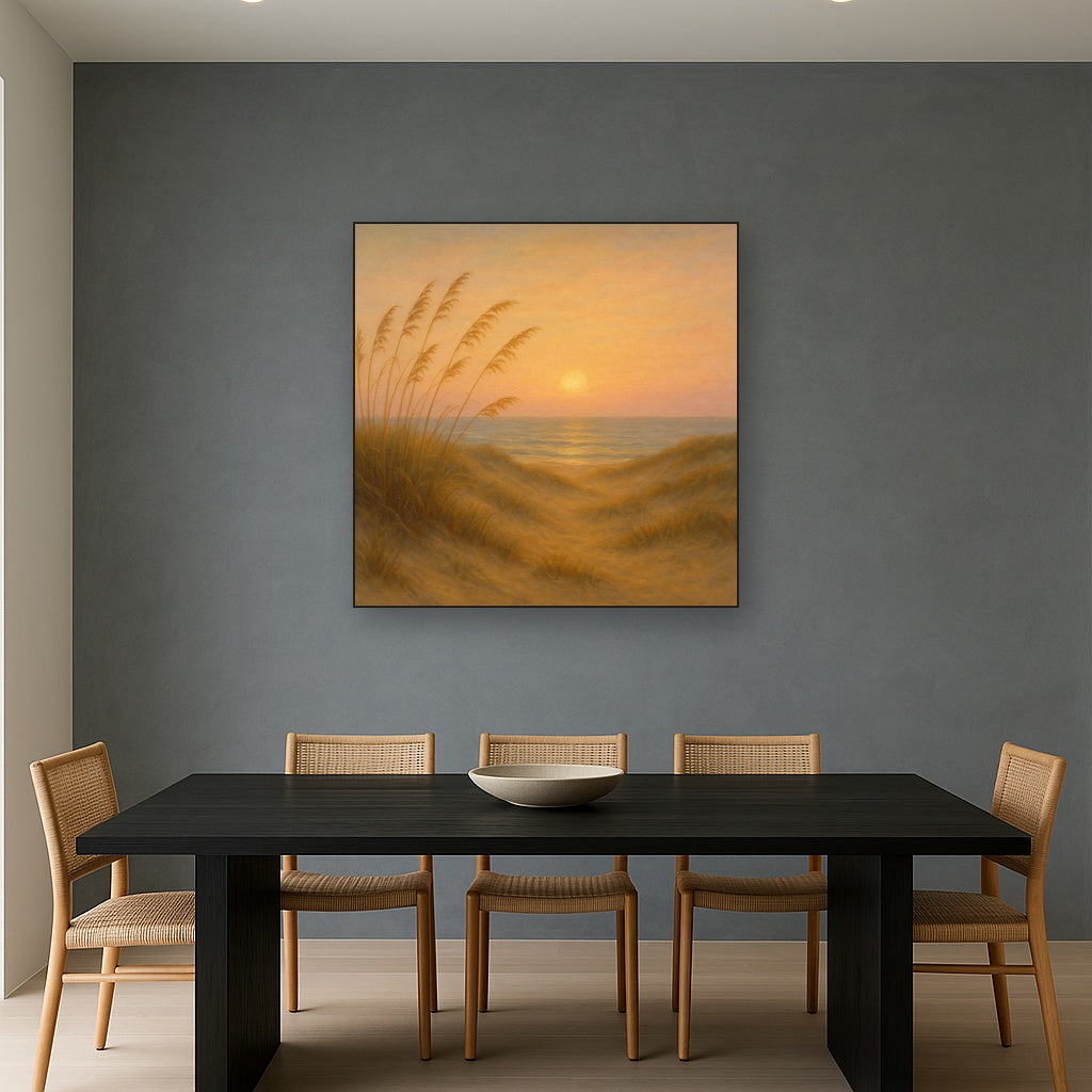 Sea Oats on Rolling Coastal Dunes at Sunset No. 7 Oil Painting - View 4