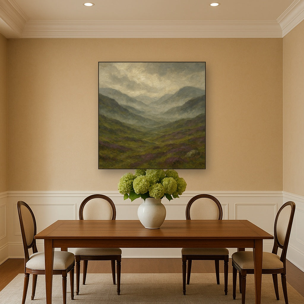 Mist Over Scottish Highlands Landscape Oil Painting - View 4