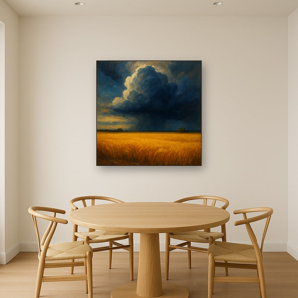 Harvest Wheatfield under Dramatic Thunderhead Sky Fine Art Oil Painting - View 4