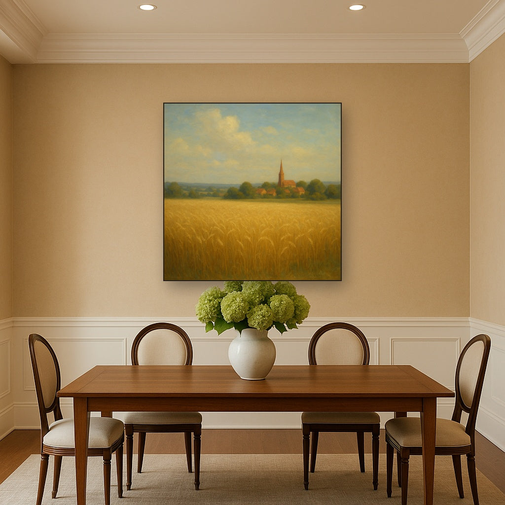 Sun-Drenched Wheatfield & Distant Village No. 9 Oil Painting - View 4
