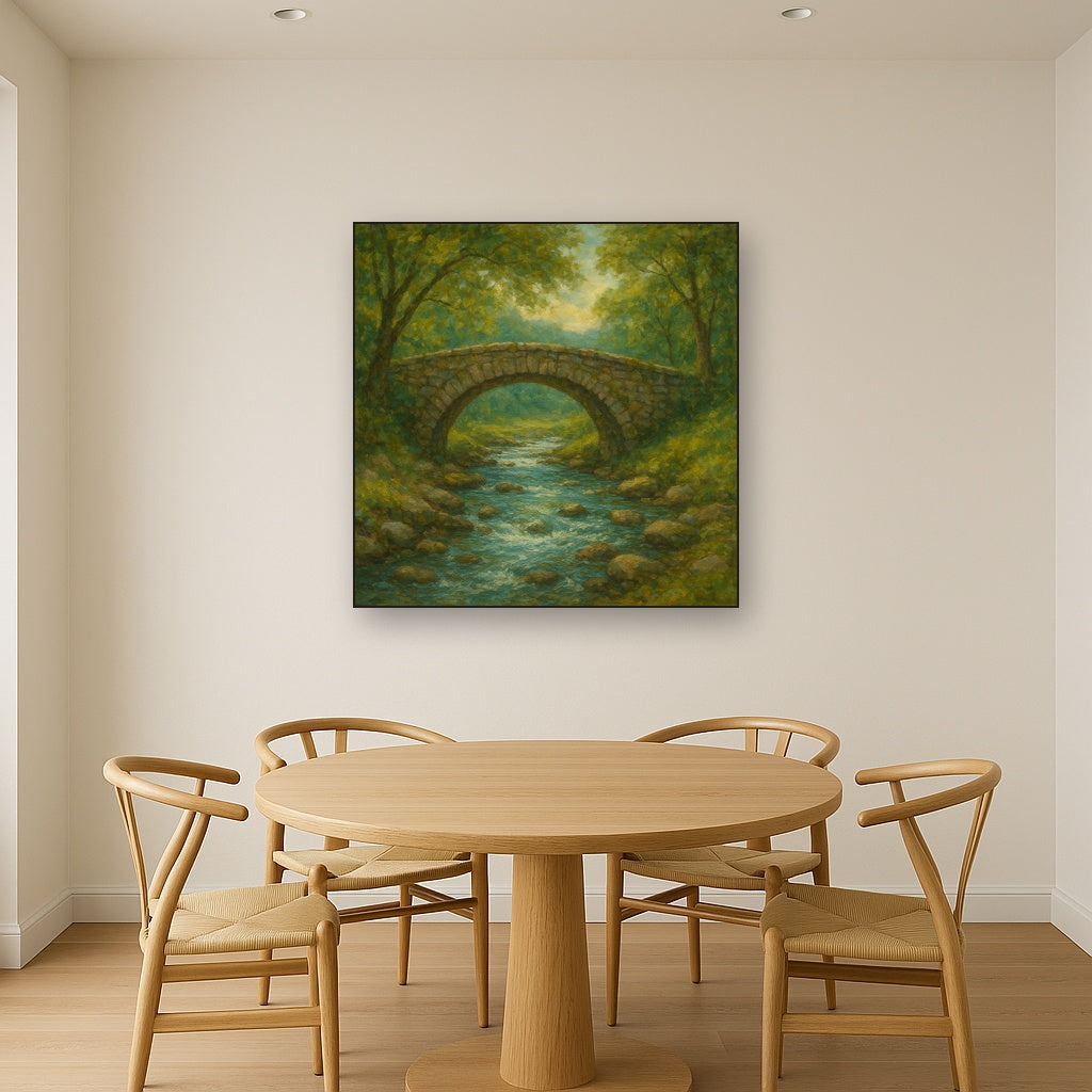 Old Stone Bridge over Bubbling Country Stream No. 10 Fine Art Oil Painting - View 4