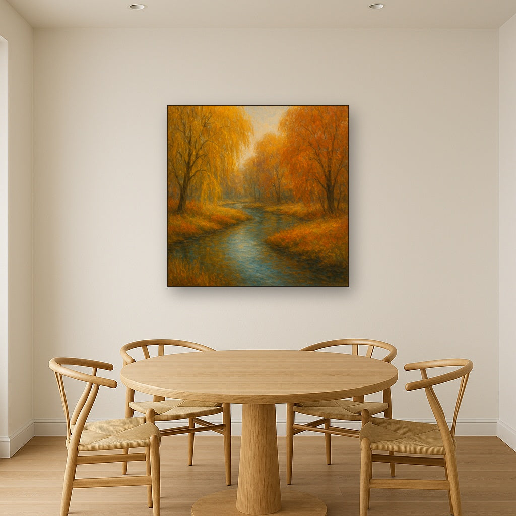 Tranquil River through Autumn Willow Woods No. 3 Fine Art Oil Painting - View 4