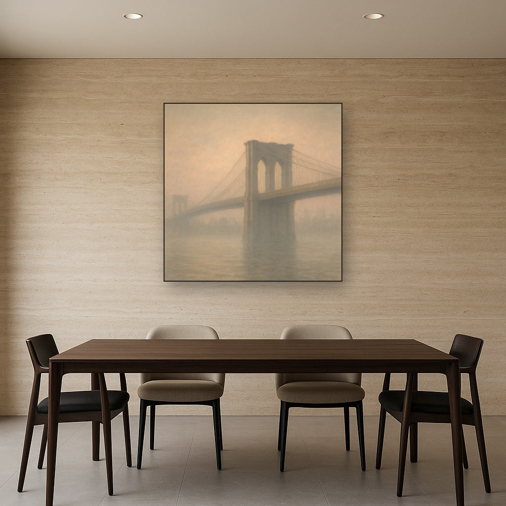 Brooklyn Bridge in Morning River Mist No. 2 Oil Painting - View 4