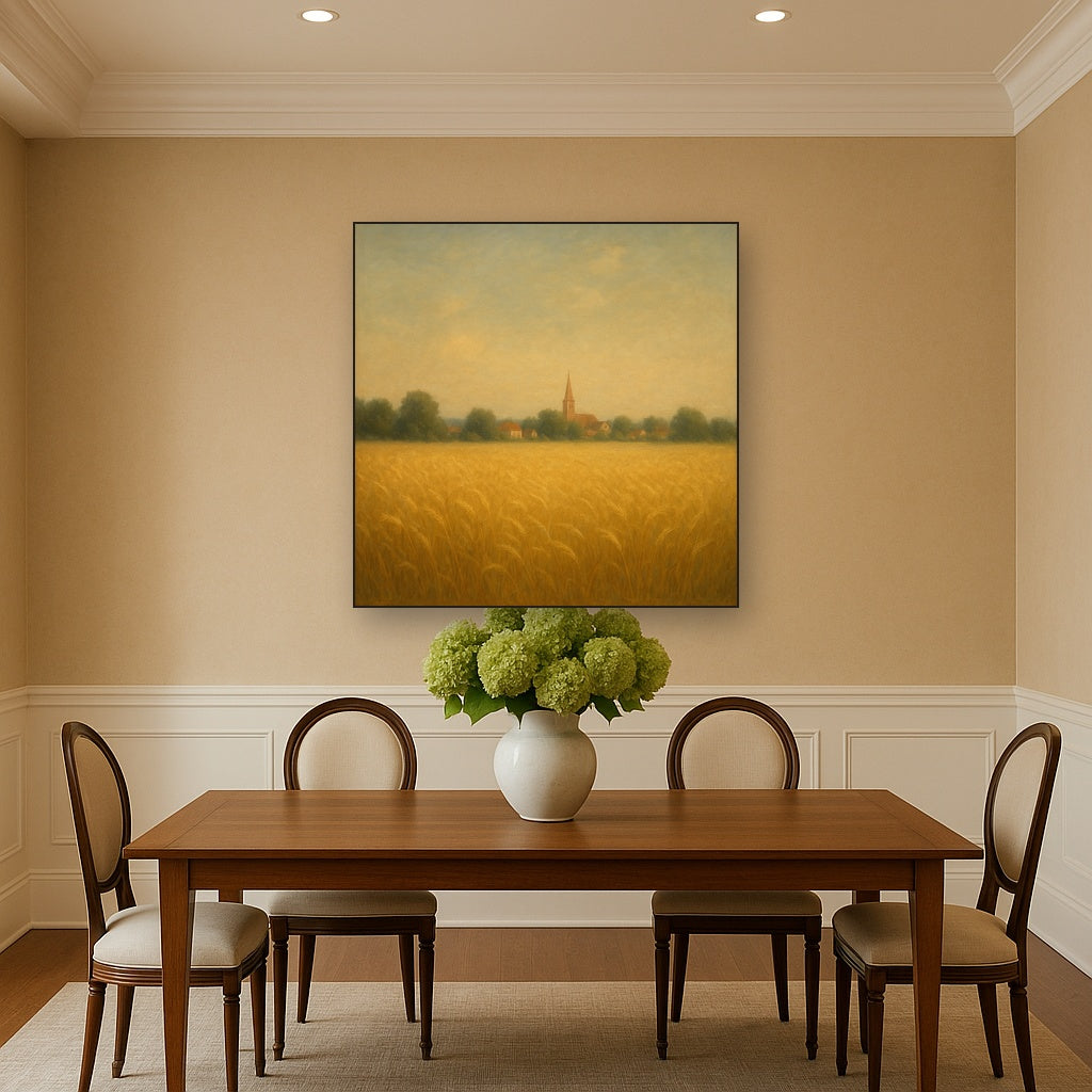 Sun-Drenched Wheatfield & Distant Village No. 7 Oil Painting - View 4